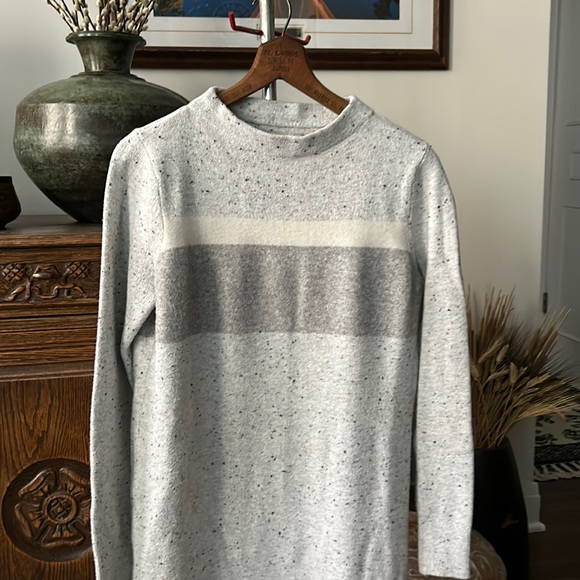 LOFT Grey Mock Neck Color Block Striped Tunic Sweater - Picture 2 of 10